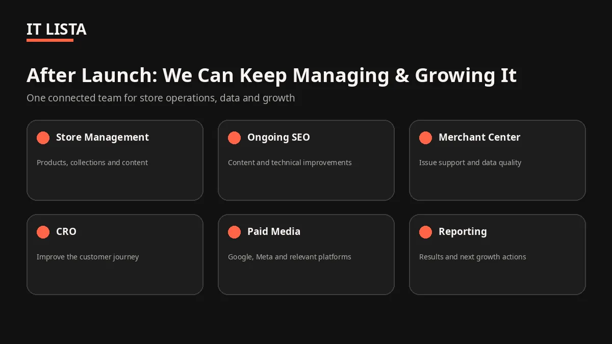 Shopify ongoing management SEO Merchant CRO and paid media